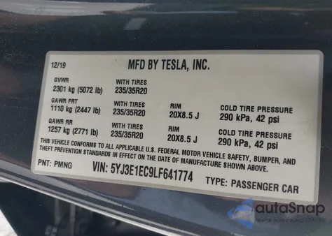 2020 Tesla Model 3 Performance Dual Motor All-Wheel Drive from USA, damaged, VIN 5YJ3E1EC9LF641774